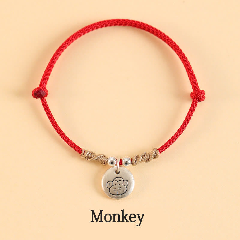 Buddha Stones Ręcznie robione 999 Srebro Sterling Rok Smoka Uroczy Chiński Zodiak Szczęście Pleciona Bransoletka
