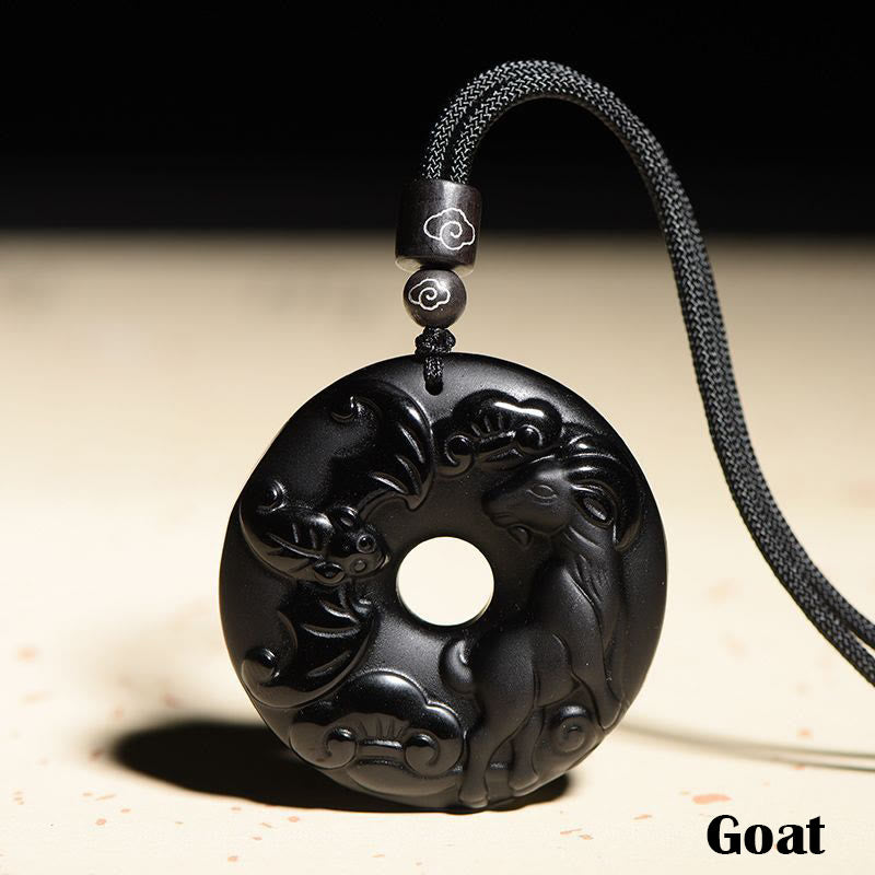 Buddha Stones Chiński Zodiak Naturalny Czarny Obsydian Spokój Klamra Siła Naszyjnik Wisiorek - Koza - image 19