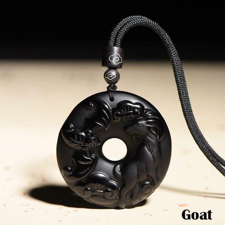 Buddha Stones Chiński Zodiak Naturalny Czarny Obsydian Spokój Klamra Siła Naszyjnik Wisiorek - Koza - image 19