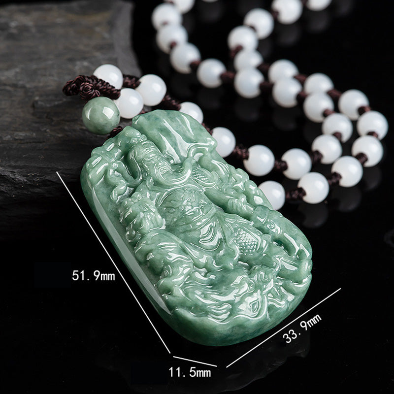 Naturalny Jade Guan Gong Amulet Naszyjnik Wisiorek Bogactwo