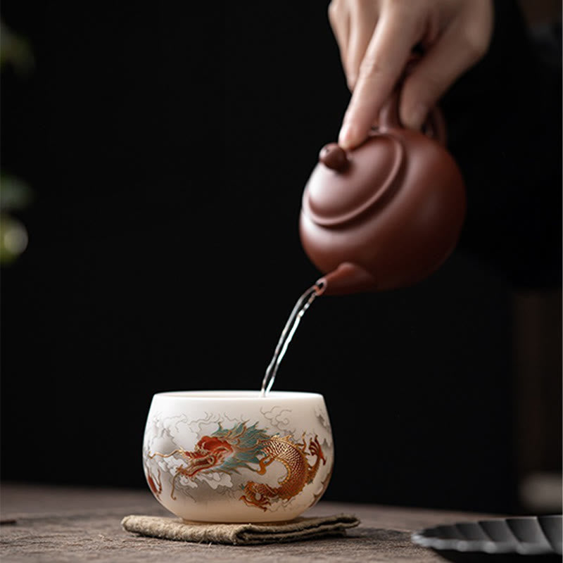 Buddha Stones Feniks Smok Lotos Jeleń Starożytny Budynek Ryba Koi Ceramiczna filiżanka do herbaty Kung Fu Filiżanki do herbaty