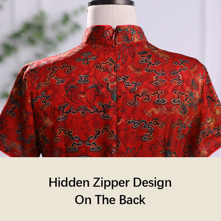 Buddha Stones Vintage Pomyślne Chmury Liście Drukuj Cheongsam Sukienka Damska Qipao - image 6