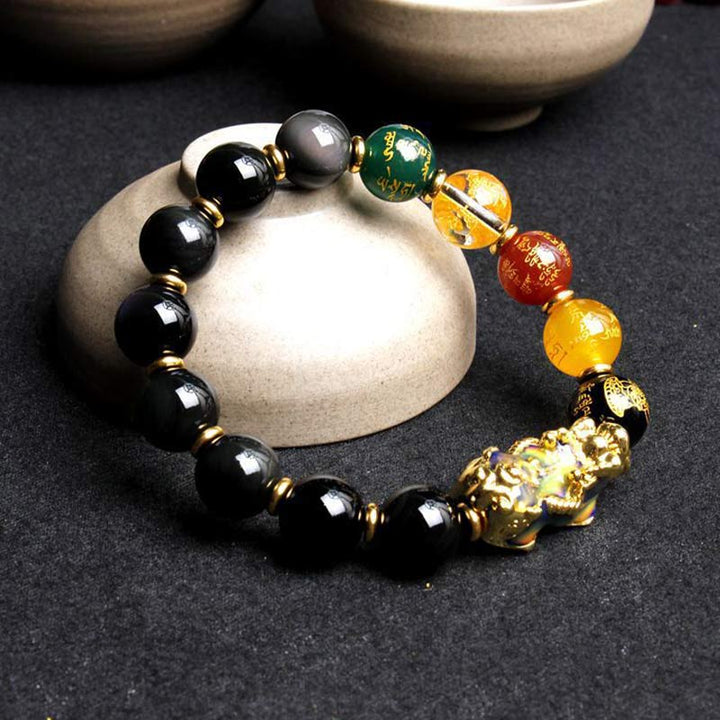 Bransoletka z Buddha Stones zmieniająca kolor PiXiu Obsidian Wealth