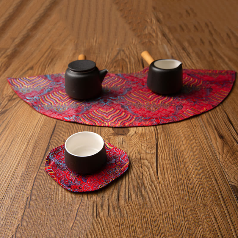 Podkładka pod Buddha Stones Vintage Sea Wave Bamboo Plum Blossom, podkładka pod kubek z haftem Kung Fu Tea Mat