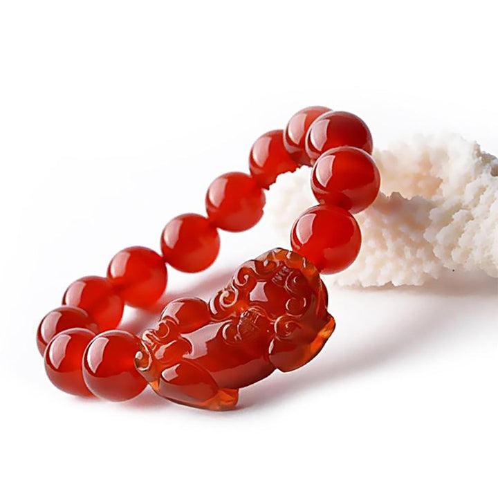 Buddha Stones Bransoletka z czerwonego agatu Lucky Pixiu Bogactwo Szczęście