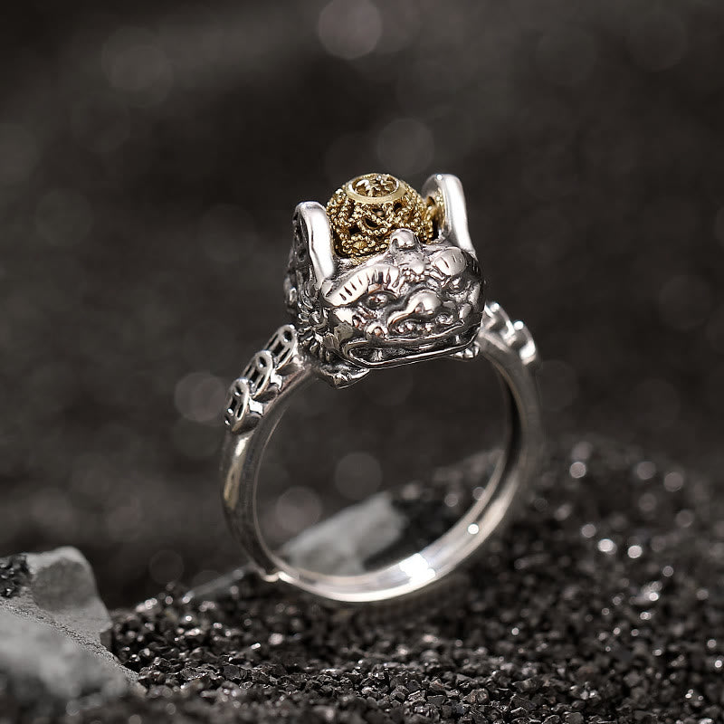 Buddha Stones 925 Srebro Sterlingowe PiXiu Miedziana Moneta Bogactwo Regulowany Pierścień - 54-60 mm (regulowane)/US7-9 (regulowane) - image 0