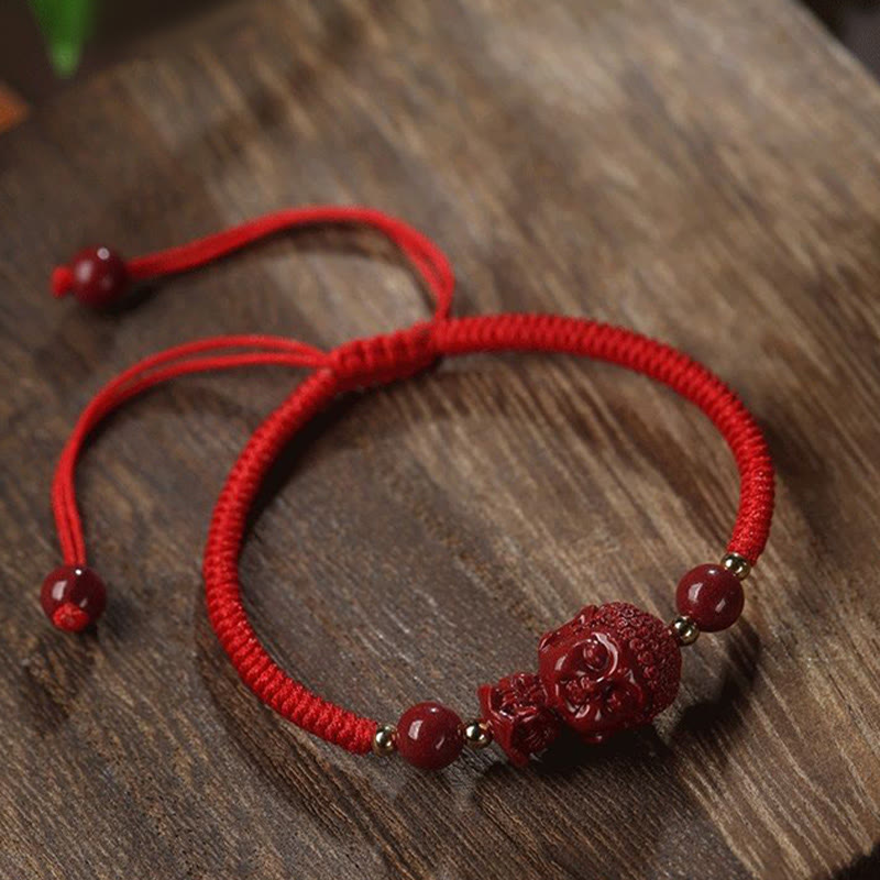 Buddha Stones Chiński Zodiak Natal Budda Cynober Amulet Błogosławieństwo Bransoletka Sznurkowa