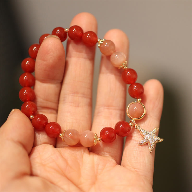 Bransoletka Sun Stone Peach Moonstone Red Agat Crystal Star Wealth