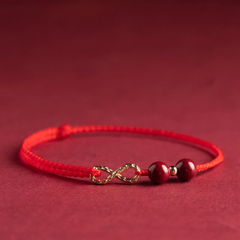 Buddha Stones Błogosławieństwo Cynobru Czerwony Sznurek 14K Złoty Symbol Nieskończoności Bransoletka na kostkę