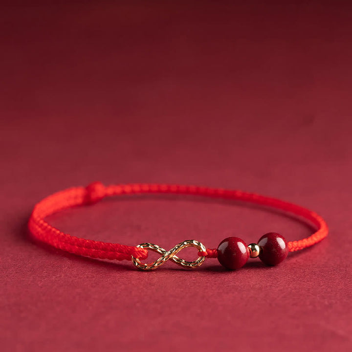 Buddha Stones Błogosławieństwo Cynobru Czerwony Sznurek 14K Złoty Symbol Nieskończoności Bransoletka na kostkę