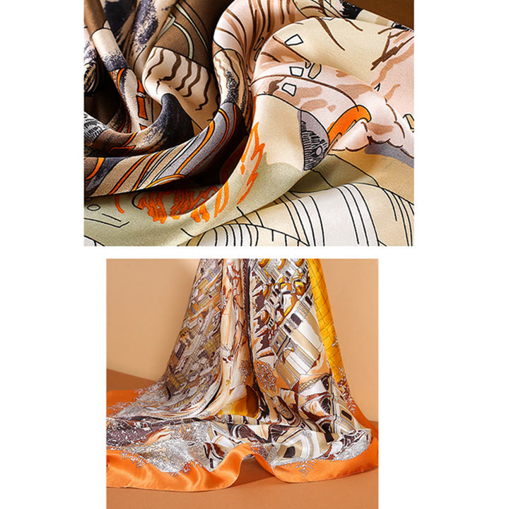 Buddha Stones Obraz olejny Miasto Śnieżna Scena Zamek Lotos 100% Jedwab Morwowy Chusta na szyję - image 13