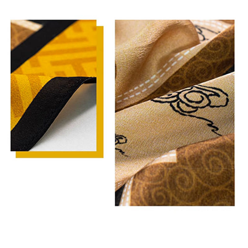 Kamienie Buddha Stones Dżungla Olej Malarstwo Pomyślne Chmury 100% Jedwabny Szalik Morwowy Premium Grade 6A Dwustronny Jedwabny Szalik na Szyję