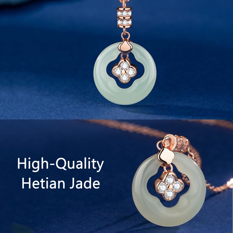 Buddha Stones 925 Srebro Sterling Naturalny Hetian Jade Szczęśliwy Czterolistna Koniczyna Cyrkon Naszyjnik Wisiorek Z Pudełkiem Prezentowym