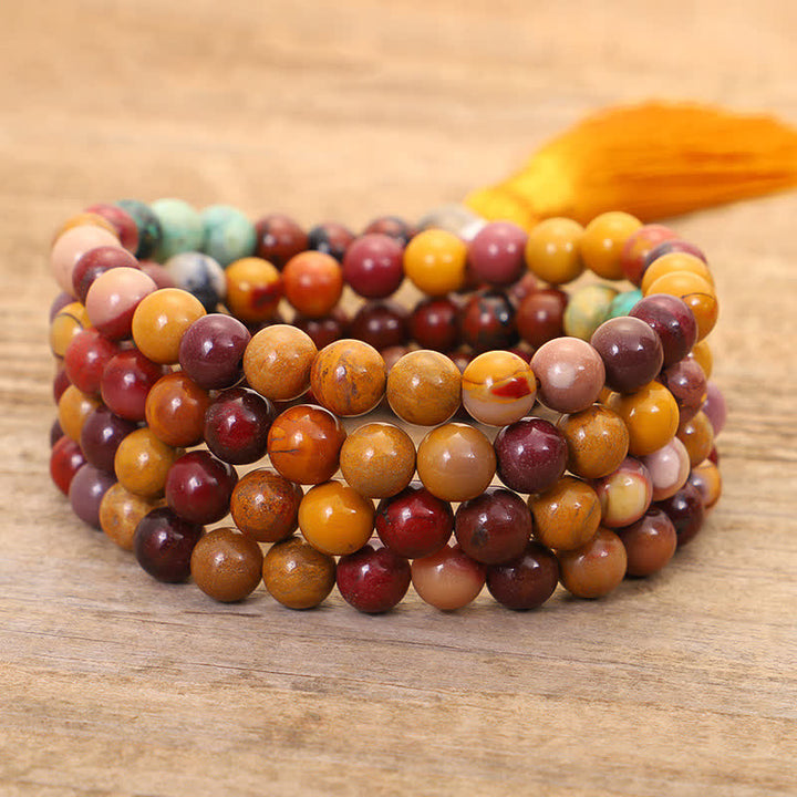 Buddha Stones 108 Mala Koraliki Mookaite Emocjonalny Wzrost Bransoletka Naszyjnik Wisiorek