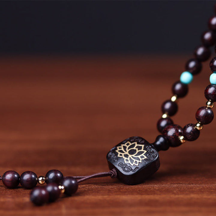 Buddha Stones 108 Mala Koraliki Tybetańskie Małe Liście Czerwone Drzewo Sandałowe Bransoletka Równowagi Lotosu