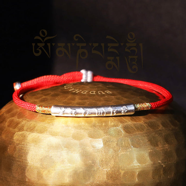 Buddha Stones Tybetański Buddyjski Ręcznie Robiony Mani Mantra Szczęśliwa Czerwona Bransoletka Sznurkowa