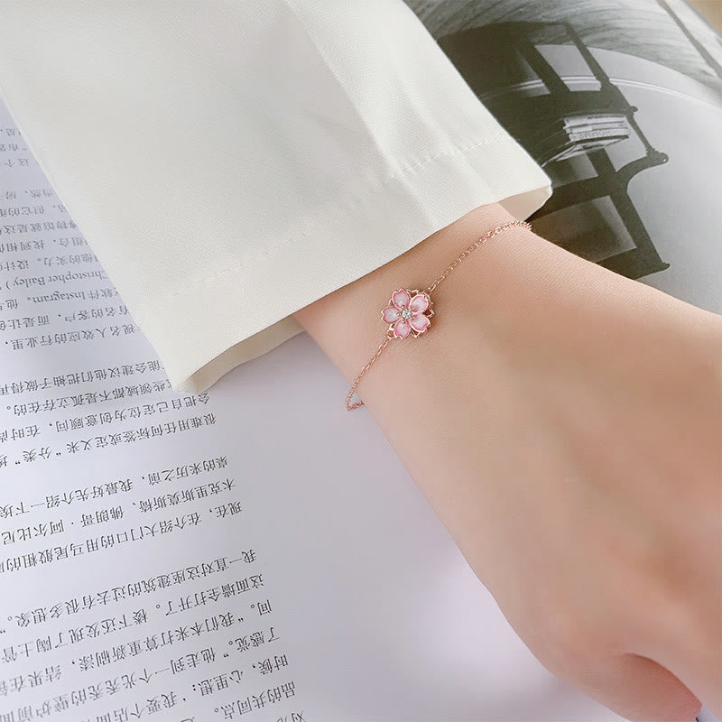 Buddha Stones 925 Srebro Sterlingowe Bransoletka Błogosławieństwo Kwiat Wiśni Obrotowy Łańcuszek Pierścień - image 10