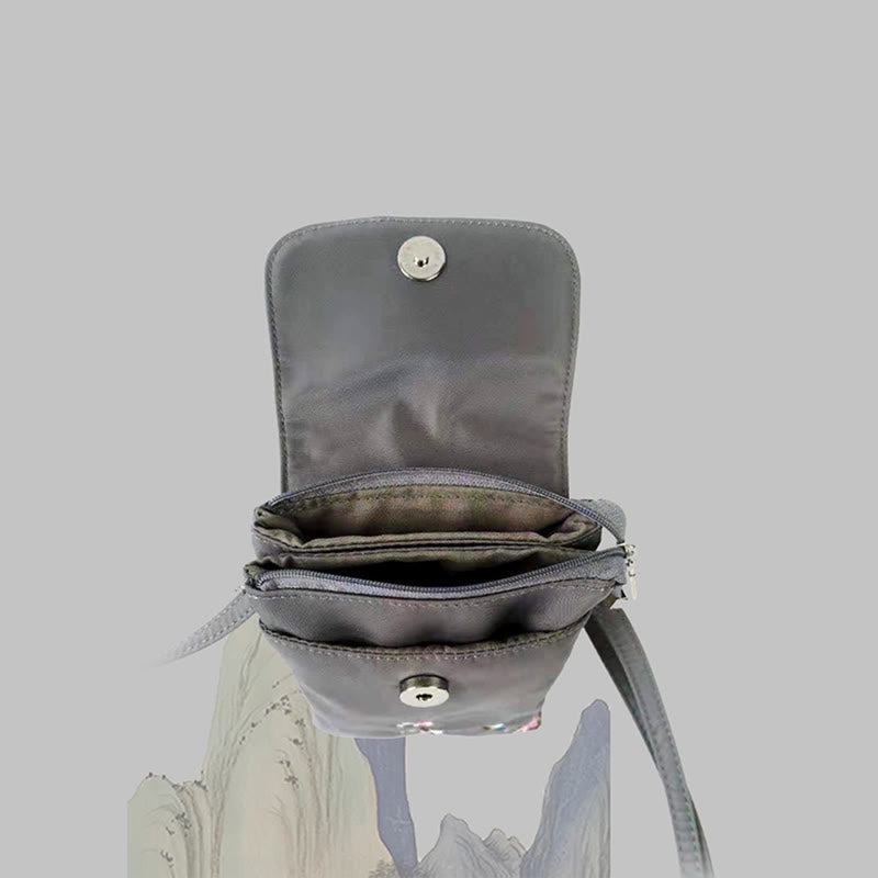 Buddha Stones Wodoodporna Ręcznie Haftowane Kwiaty Lotosu Torba Crossbody Torba Na Ramię Torba Na Telefon Komórkowy