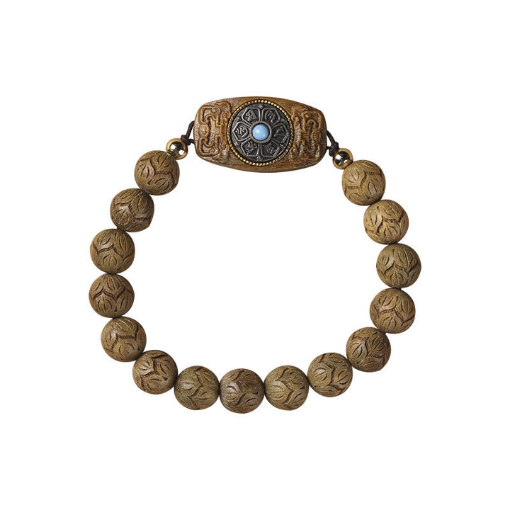 Buddha Stones Zielone Drzewo Sandałowe Hebanowe Drewno Sandałowe Om Mani Padme Hum Uspokajająca Bransoletka