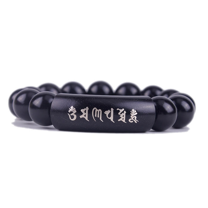 Buddha Stones 999 Srebro Sterlingowe Drewno Hebanowe Om Mani Padme Hum Intarsjowana Bransoletka Równowagi