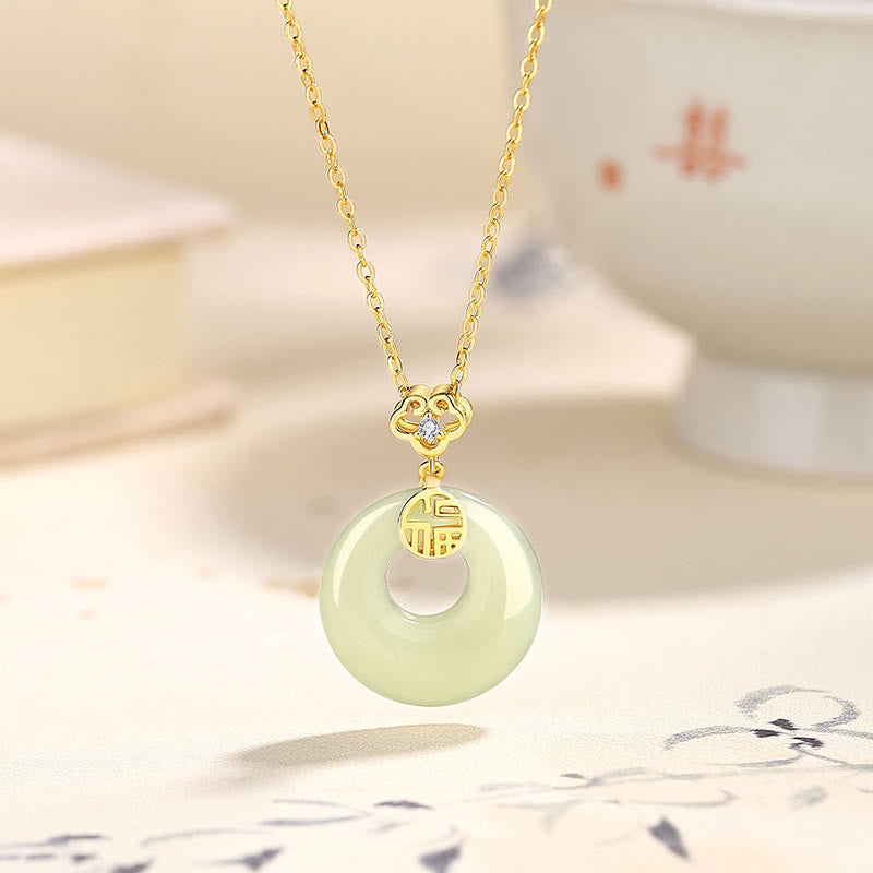 Buddha Stones Srebro Sterling 925 Liść Miłorzębu Motyl Róża Chalcedon Jadeit Hetian Klamra Pokoju Fu Charakter Harmony Naszyjnik Wisiorek