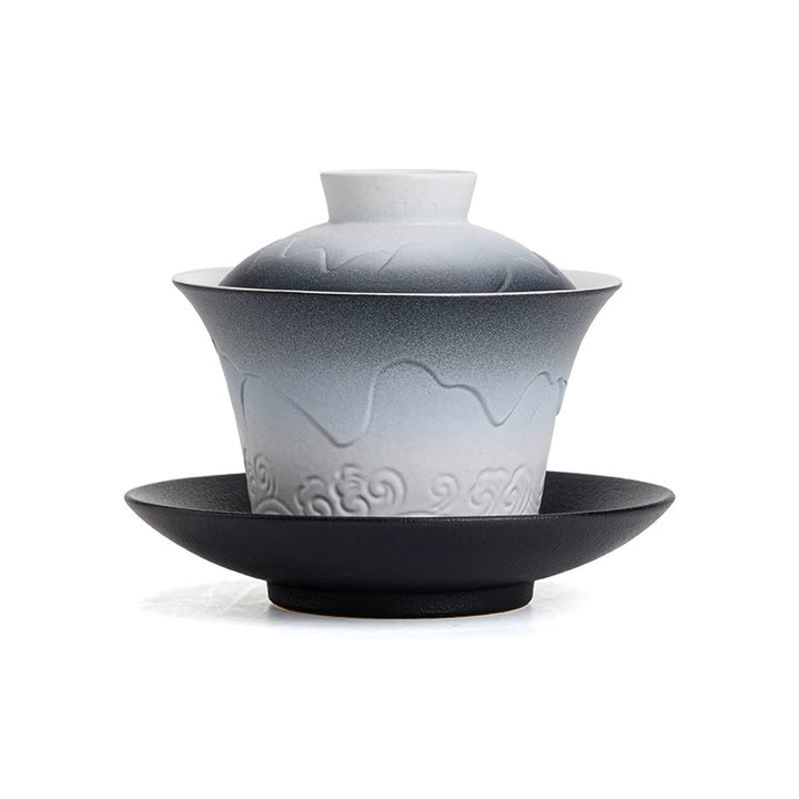Buddha Stones Retro Niebieski Ocean Fale Morskie Gradient Ceramiczny Gaiwan Sancai Filiżanka Kung Fu Filiżanka I Spodek Z Pokrywką