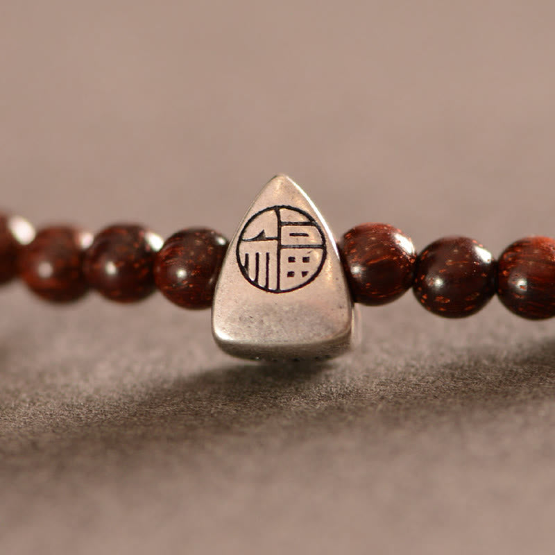 Bransoletka ochronna z Buddha Stones 925 ze srebra próby 925 z małym liściem i czerwonym drzewem sandałowym Fu Character