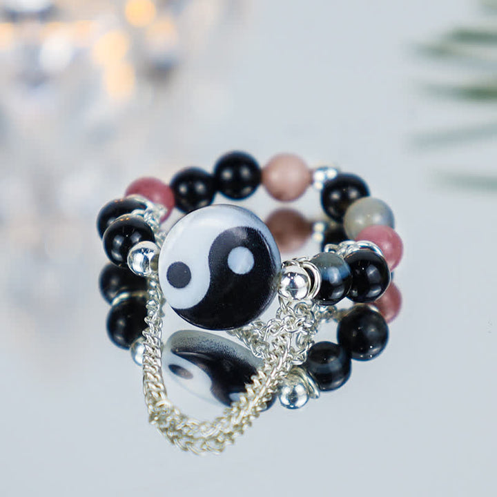 Pierścień szczęścia z symbolem Yin Yang