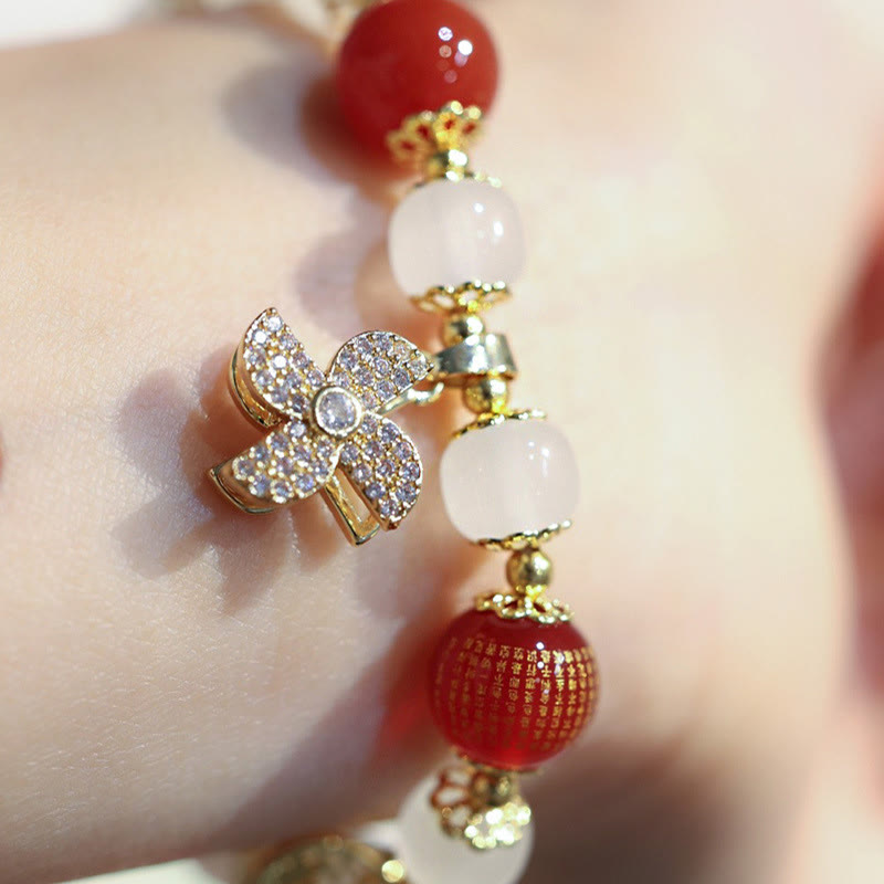 Buddha Stones Wiatrak Chiński Zamek Charm Fu Znak Błogosławieństwo Bransoletka