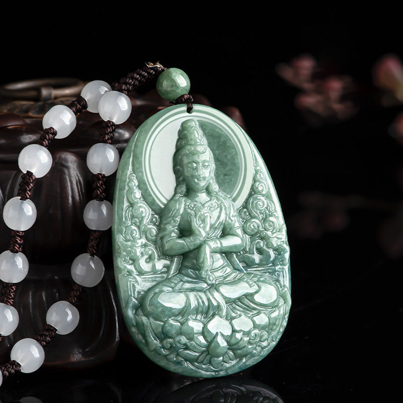 Buddha Stones Naturalny Jadeit Awalokiteśwara Amulet Naszyjnik Bogactwo Wisiorek - image 2