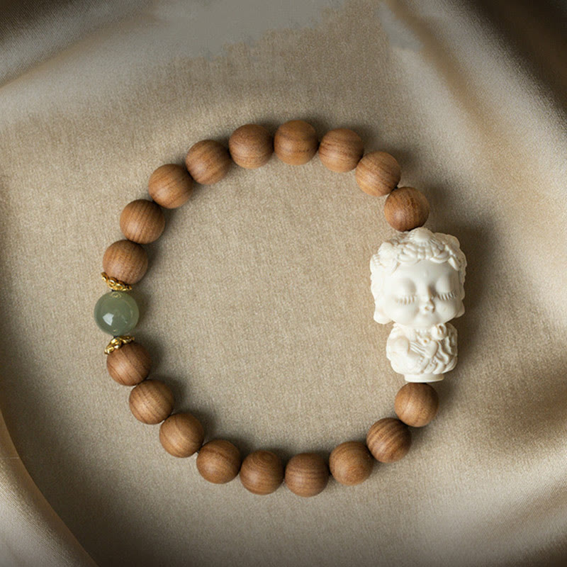 Buddha Stones Sandałowe Hetian Jadeit Ivory Fruit Zielona Tara Bransoletka Ochronna