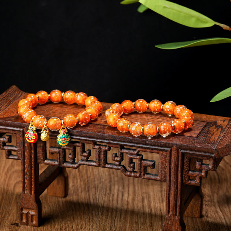 Buddha Stones Złoty Połykający Bestia Rodzina Charm Świecący Fluorescencyjny Liuli Szklany Koralik Bransoletka Sukcesu