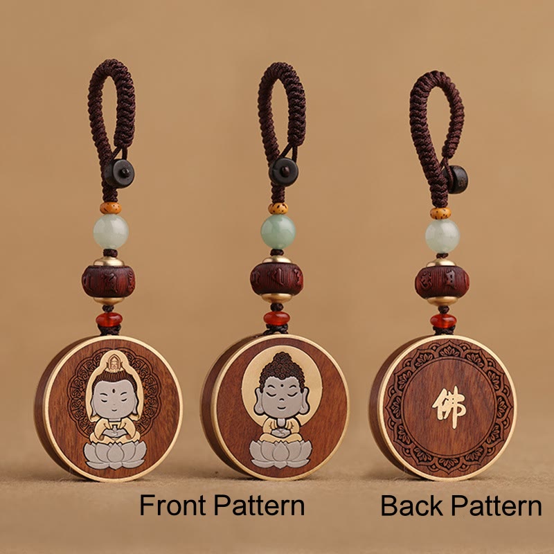Buddha Stones Drewno hebanowe Palisander Budda Awalokiteśwara Om Mani Padme Hum Równowaga Car Key Chain Dekoracja
