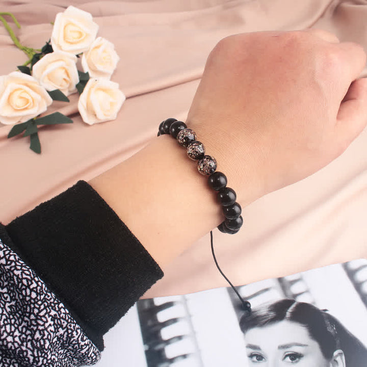 Bransoletka Buddha Stones Black Obsidian Luminous Glowstone Strength