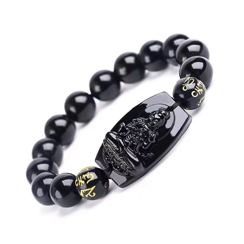 Bransoletka ochronna z obsydianu zodiaku Buddha Stones - Koza i małpa-10mm - image 5