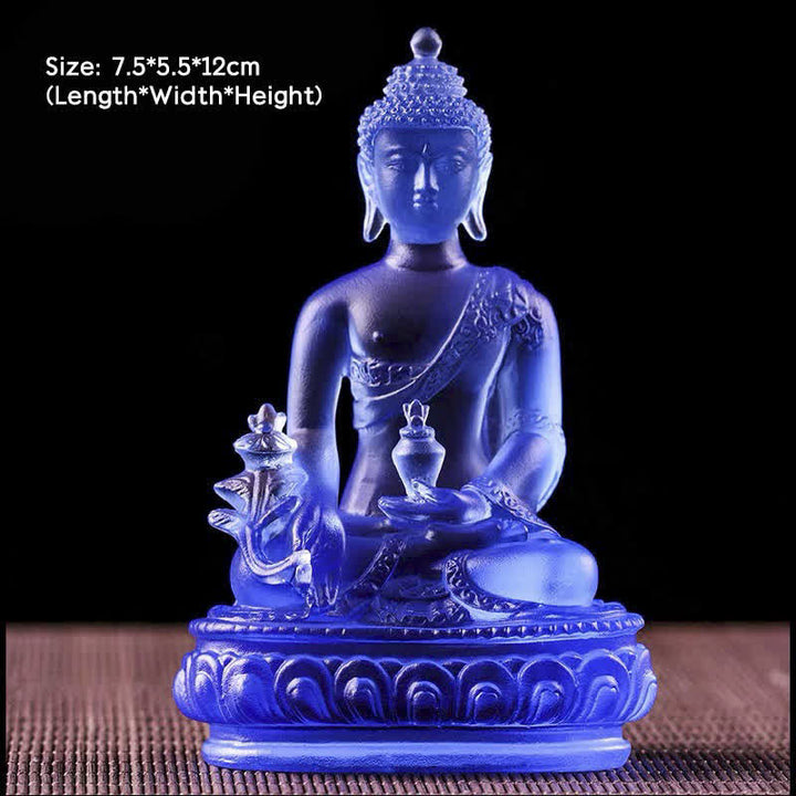 Buddha Stones Medycyna Budda Ręcznie Robiony Kryształ Liuli Dzieło Sztuki Współczucia Statua Ofiarowania Dekoracji Domu Biuro - 7,5*5,5*12 cm - Budda Medycyny - image 3