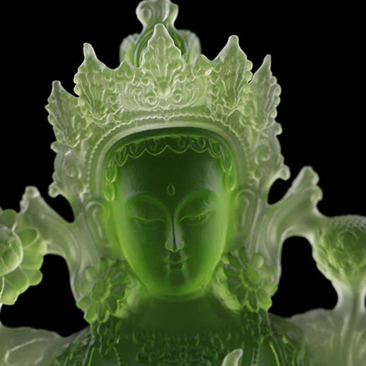 Buddha Stones Bodhisattwa Zielona Tara Ręcznie Robione Liuli Kryształowe Dzieło Sztuki Ochrona Domu Biuro Statua Dekoracja