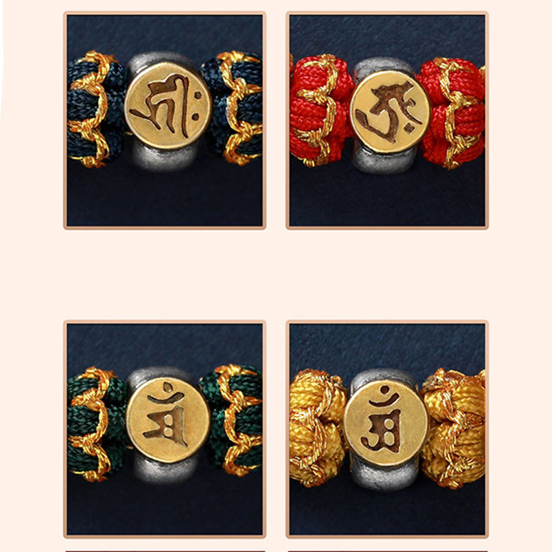 Buddha Stones Chiński Zodiak Natal Budda Srebrny Szczęście Bransoletka Pleciona Sznurkiem