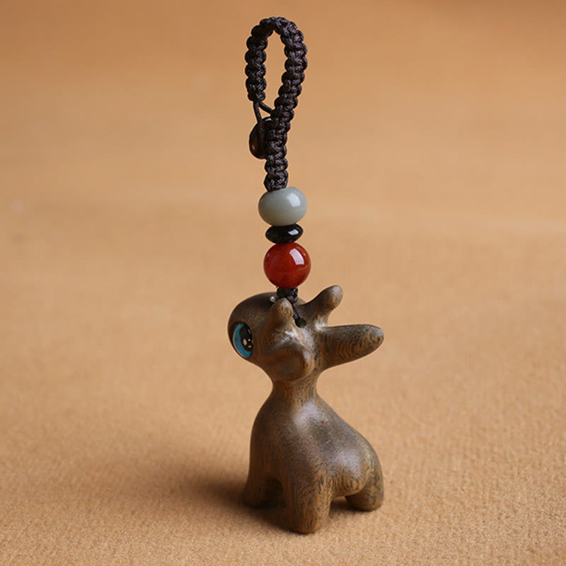 Buddha Stones sandałowe Małe liście Czerwone drzewo sandałowe Drewno hebanowe Zielone drzewo sandałowe Szczęśliwy mini jeleń Rzeźbiony Ochrona Brelok Telefon Wiszący Dekoracja