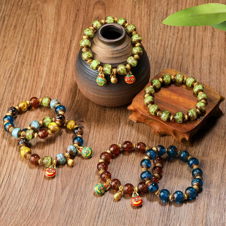 Buddha Stones Złota Połykająca Bestia Rodzina Charm Liuli Szklane Koraliki Bransoletka Fortuna - image 0