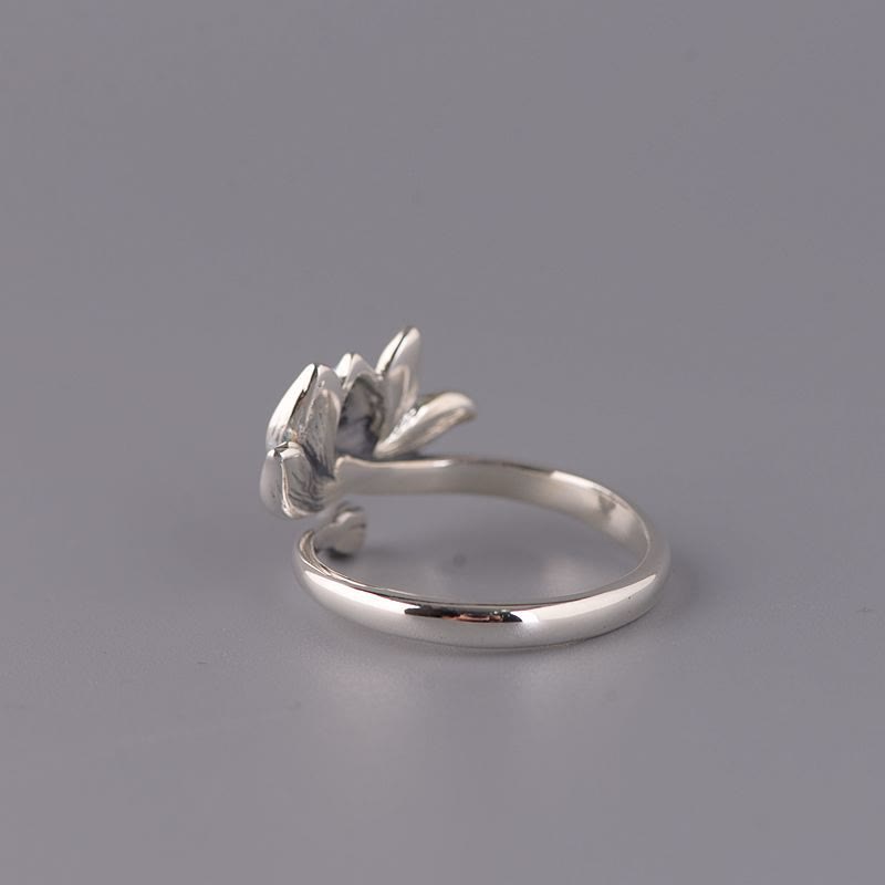 Pierścionek regulowany Buddha Stones 925 Sterling Silver Lotus Flower New Beginning