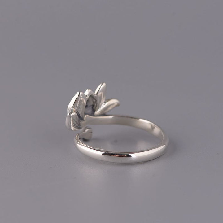 Pierścionek regulowany Buddha Stones 925 Sterling Silver Lotus Flower New Beginning
