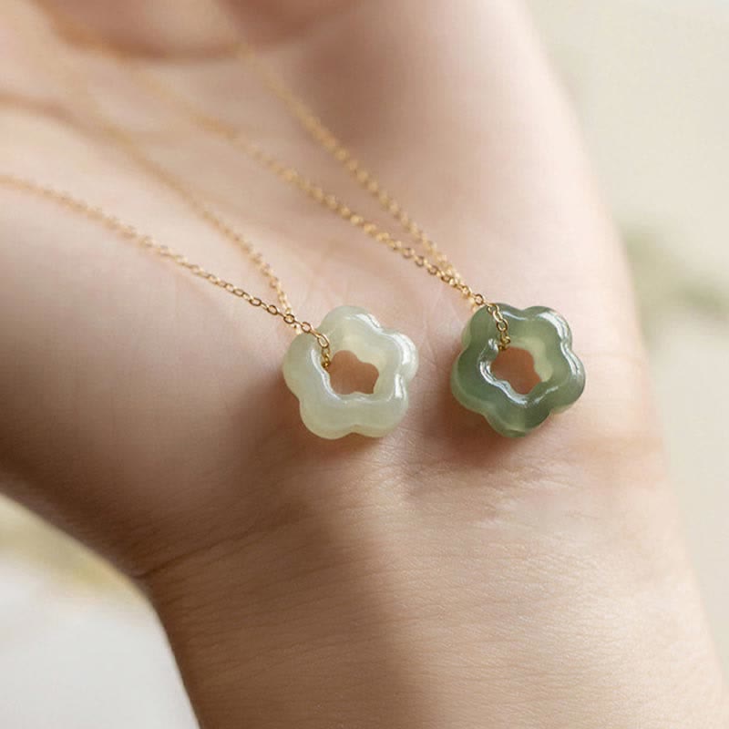 Buddha Stones Delikatny Hetian Jade Cyan Jade Szczęście Kwiatowy Naszyjnik Wisiorek