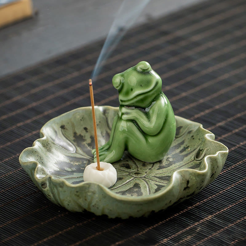 Buddha Stones Liść Medytacja Żaba Wzór Uzdrawiający Ceramiczny Kadzielnica Dekoracja