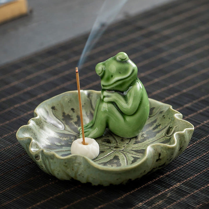 Buddha Stones Liść Medytacja Żaba Wzór Uzdrawiający Ceramiczny Kadzielnica Dekoracja
