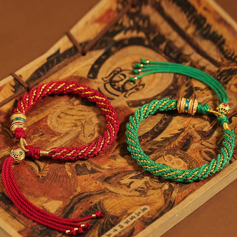 Buddha Stones Tybetańskie Ręcznie Robione Szczęście Thangka Koło Modlitewne Charm Bransoletka ze Sznurka