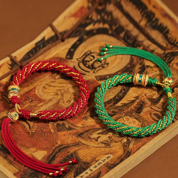 Buddha Stones Tybetańskie Ręcznie Robione Szczęście Thangka Koło Modlitewne Charm Bransoletka ze Sznurka