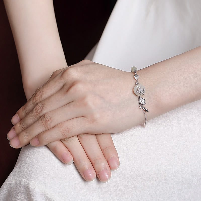 Buddha Stones 925 Srebro Sterlingowe Hetian Jade Peace Buckle Bransoletka z Łańcuszkiem Szczęścia Lotus - image 10