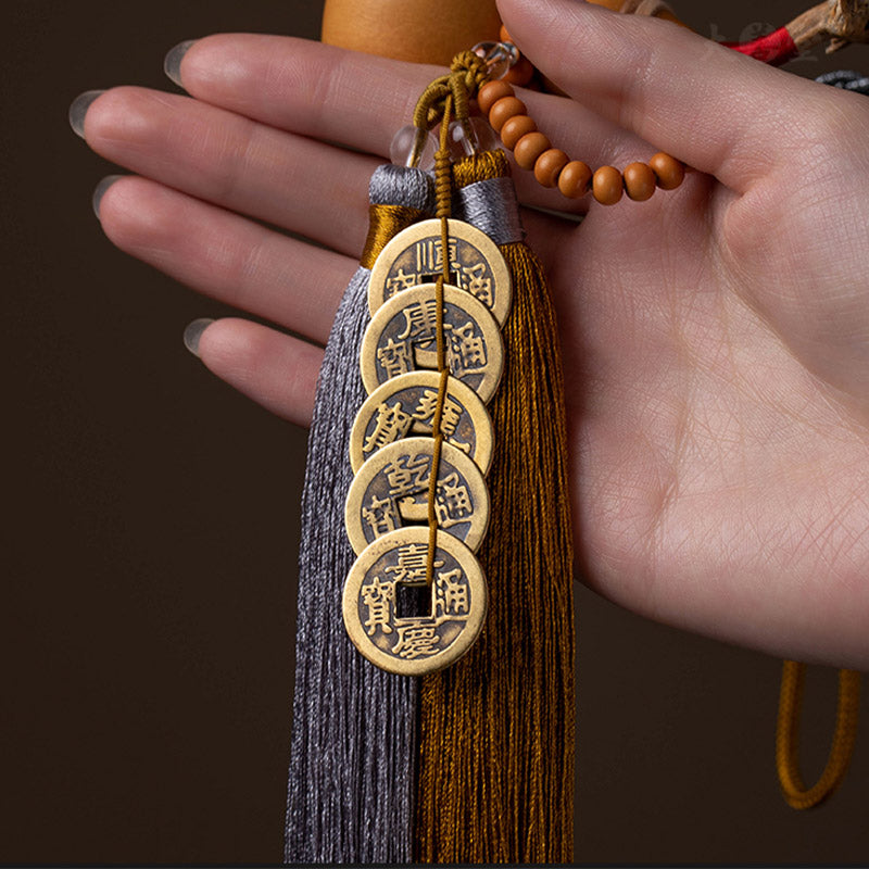Buddha Stones Feng Shui Monety Tykwa Chiński Węzeł Szczęśliwe Monety Pięć Cesarskich Pieniędzy Bogactwo Frędzle Dekoracja