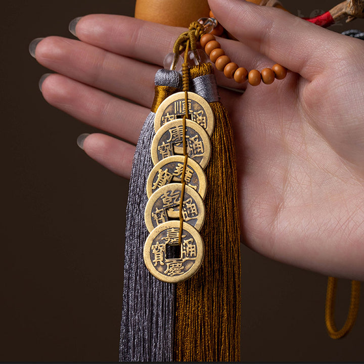 Buddha Stones Feng Shui Monety Tykwa Chiński Węzeł Szczęśliwe Monety Pięć Cesarskich Pieniędzy Bogactwo Frędzle Dekoracja